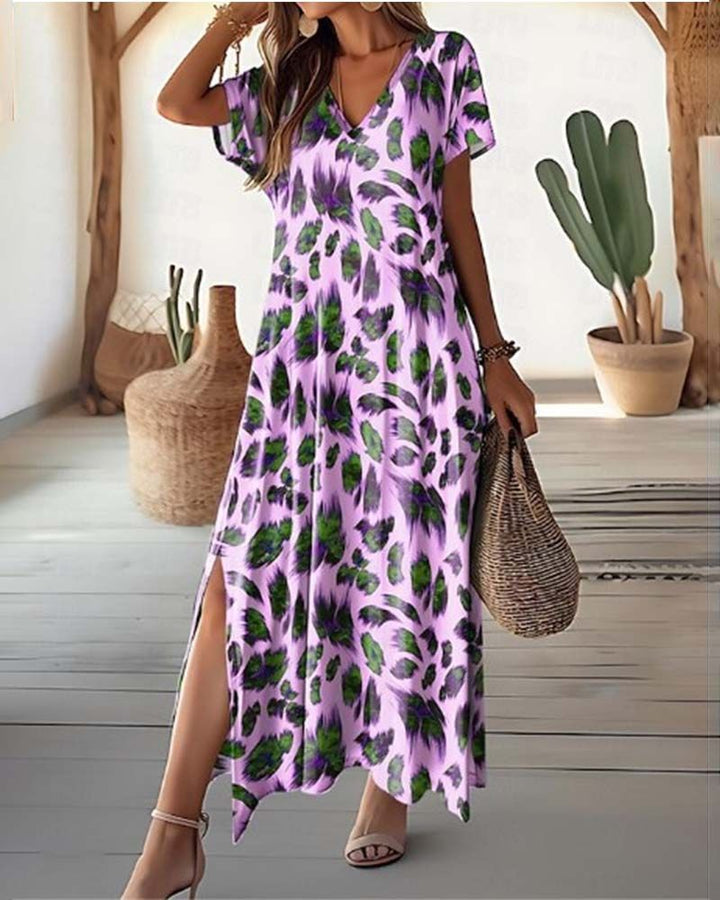 Lara | Women’s maxi dress with v-neckline, pleated detail and side slit