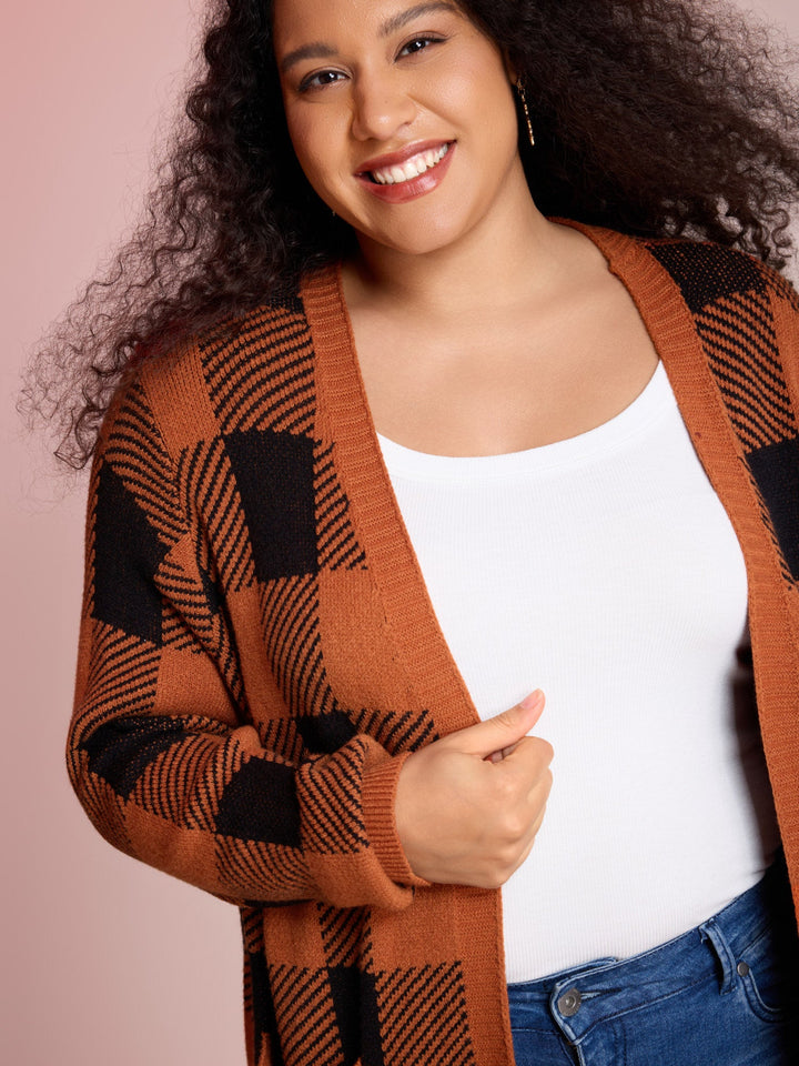 Cynthia | Women’s plaid open-front knit cardigan