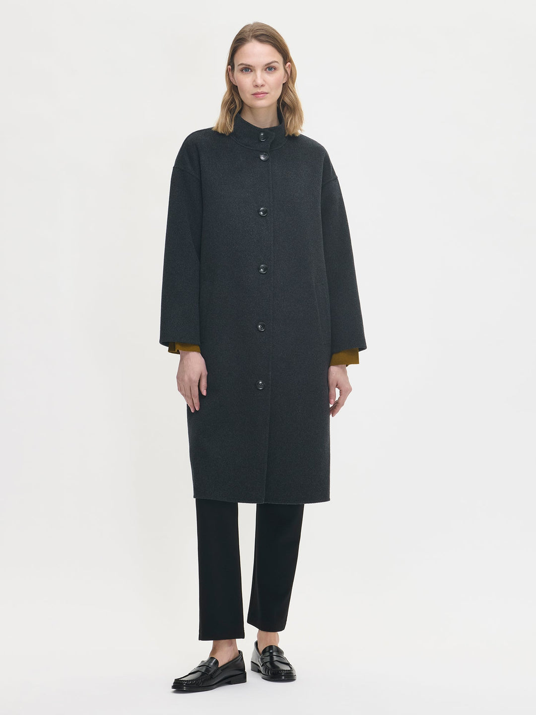 Sheryl | Women’s long wool blend coat with stand collar