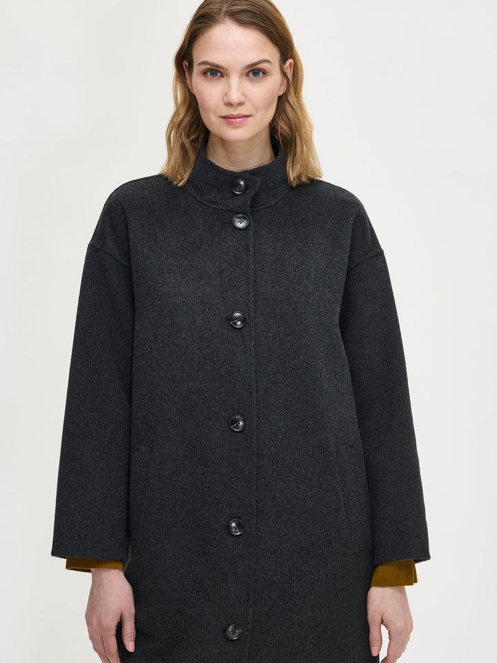 Sheryl | Women’s long wool blend coat with stand collar