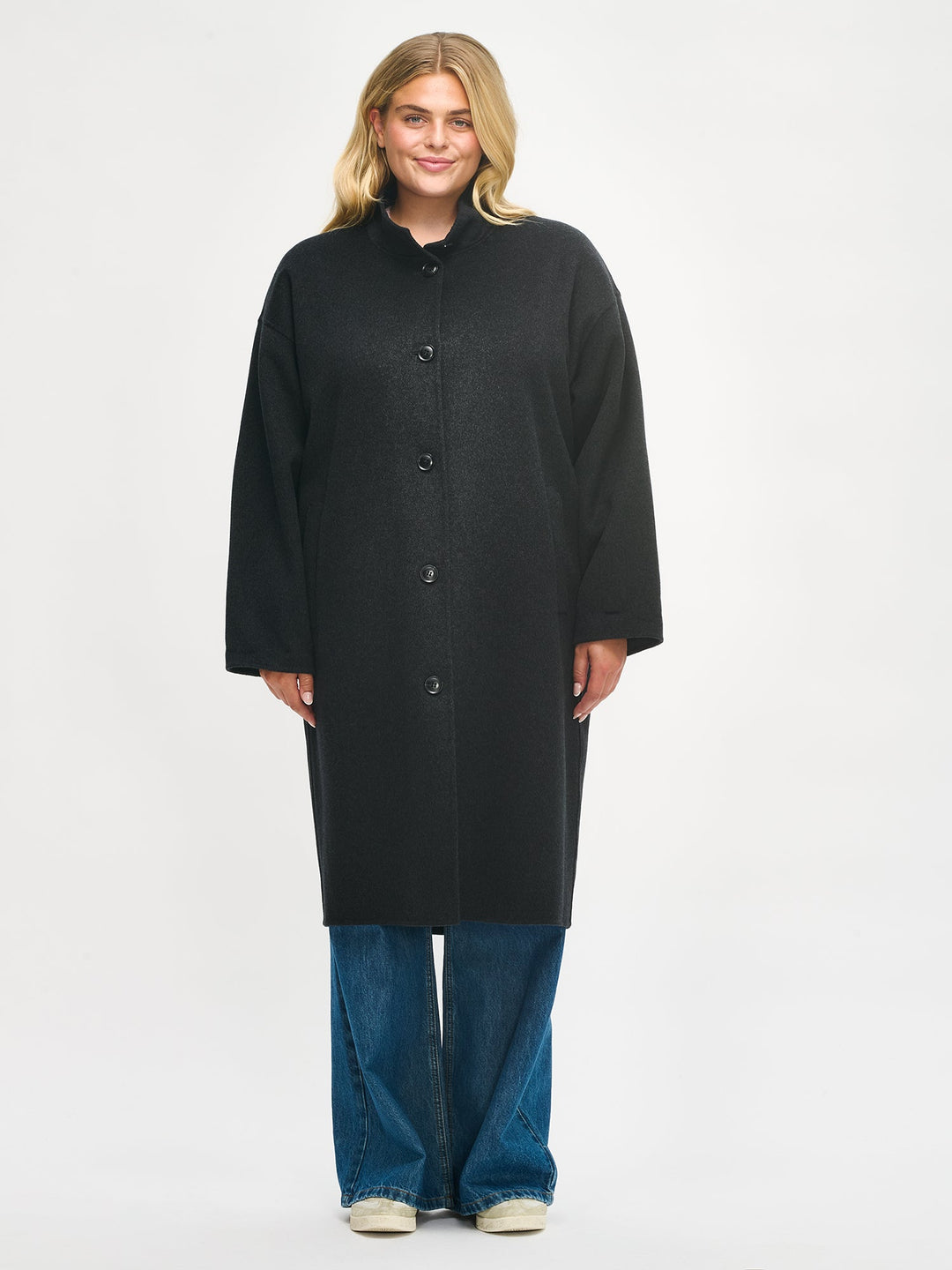 Sheryl | Women’s long wool blend coat with stand collar