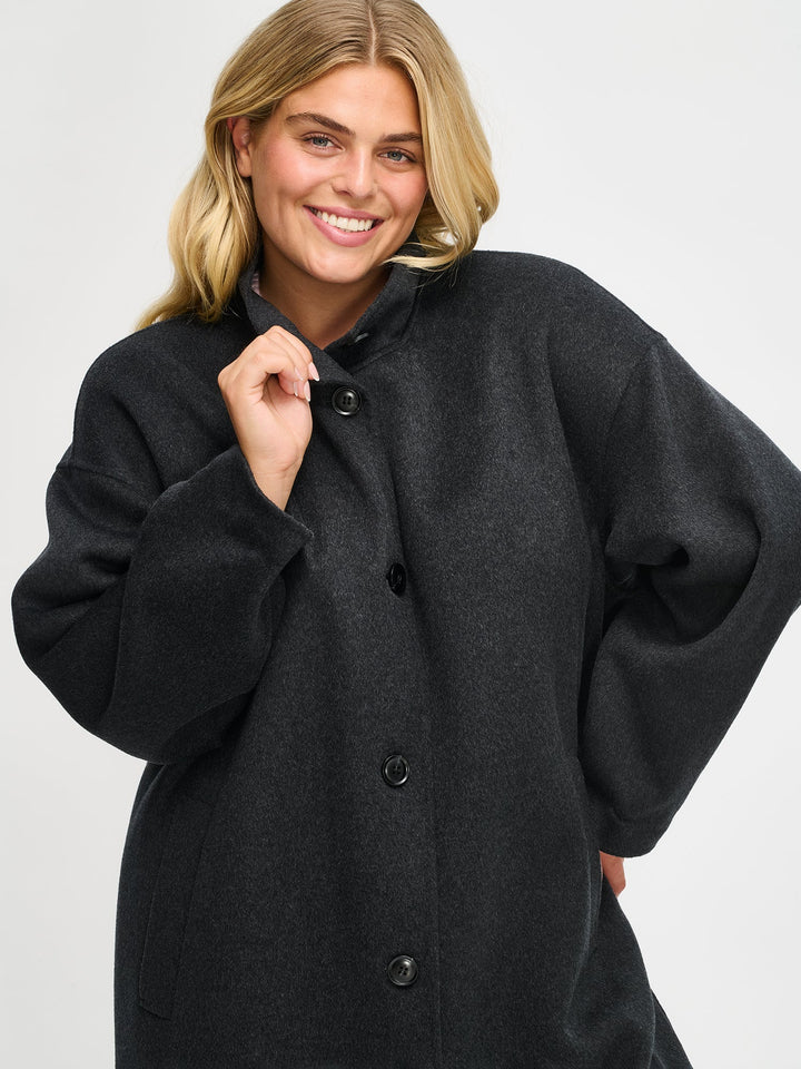 Sheryl | Women’s long wool blend coat with stand collar