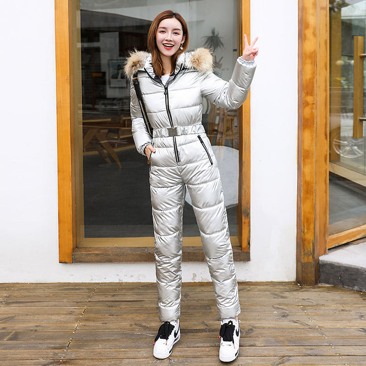 Armanda | Women’s insulated one-piece ski suit with faux fur collar