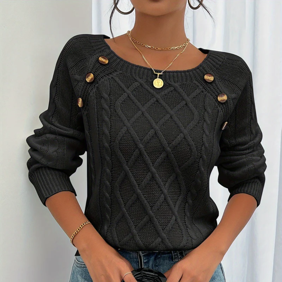 Gabby | Women’s knitted sweater with cable pattern and decorative buttons