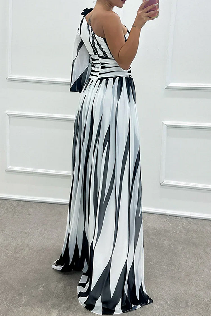 Glenda | Women’s asymmetrical maxi dress with striped design