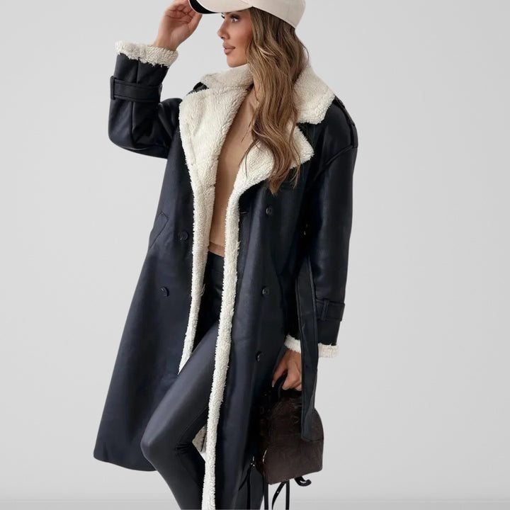 Lalaine | Women’s long wool-blend coat with faux-fur lining