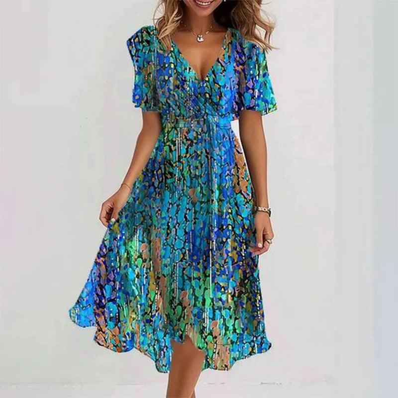 Bell | Women’s wrap summer dress with v-neckline and short flutter sleeves