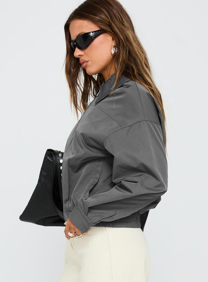Jean | Women’s oversized bomber jacket with zip front and ribbed waistband