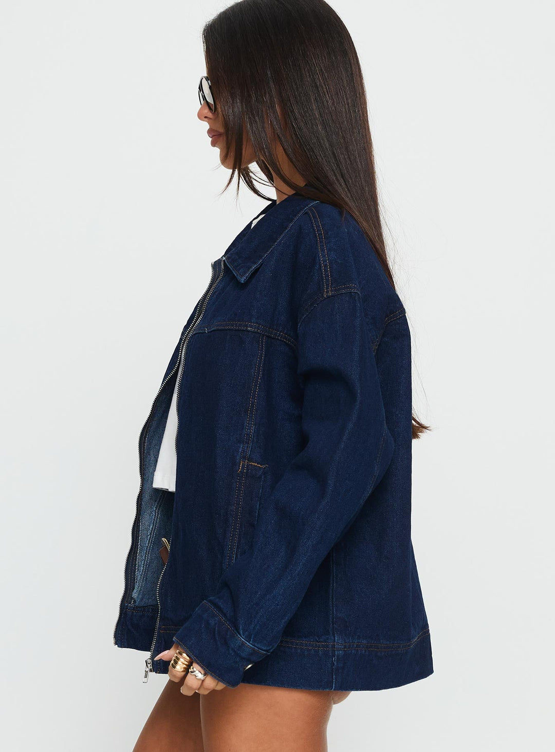 Micah | Women’s oversized denim bomber jacket with zip front and split cuffs