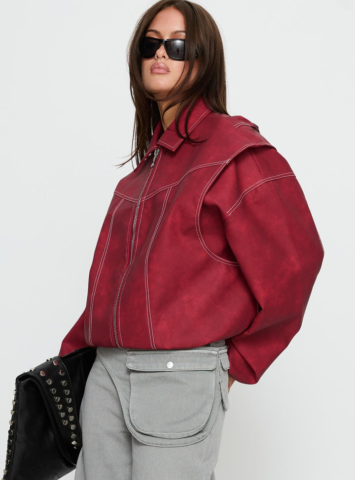 Mysticah | Women’s oversized zip-up bomber jacket with exposed stitching