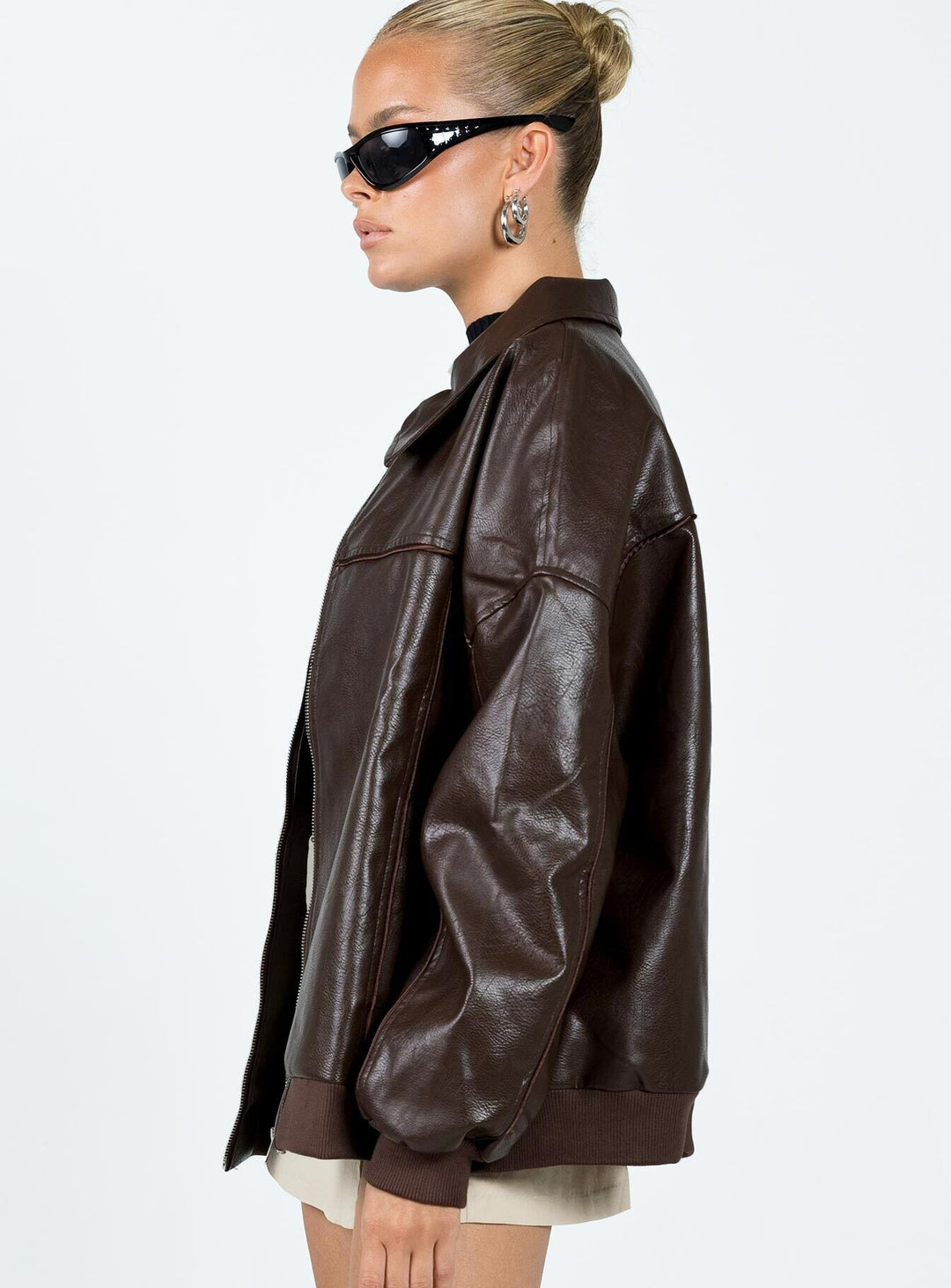 Xyrill | Women’s washed faux leather zip-up bomber jacket