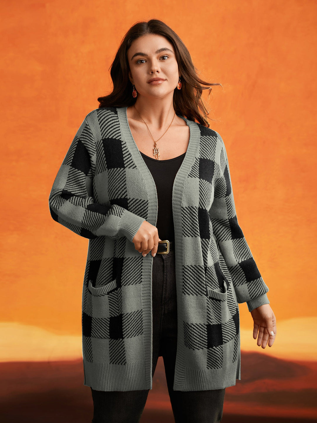 Cynthia | Women’s plaid open-front knit cardigan