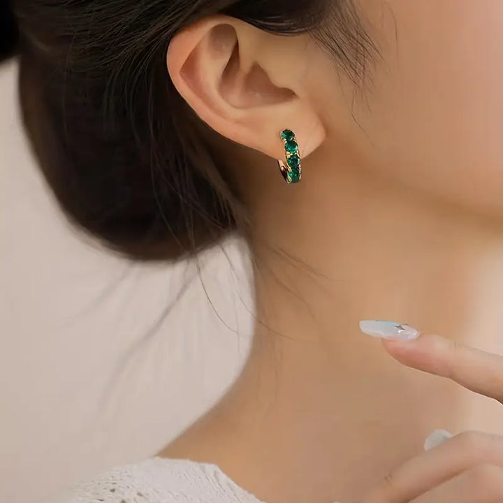 Bianca | Women’s hoop earrings with emerald accents and golden finish