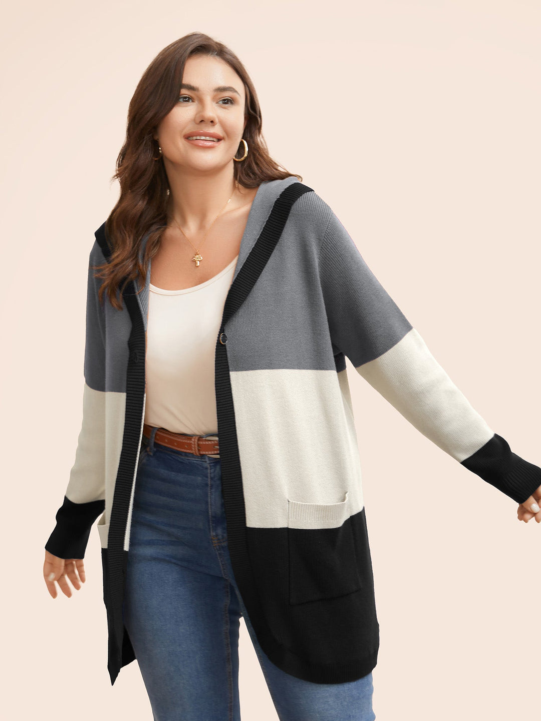 Amira | Women’s color block hooded knit cardigan
