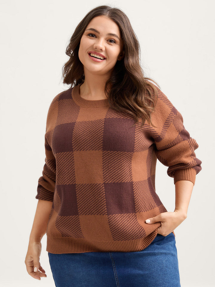 Bailey | Women’s checked crew neck knit sweater