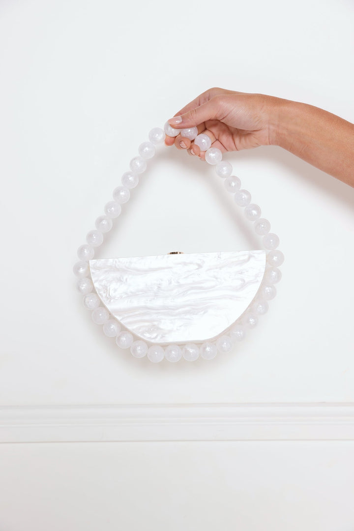 Shanna | Women’s acrylic clutch bag with pearl-like finish and beaded handle