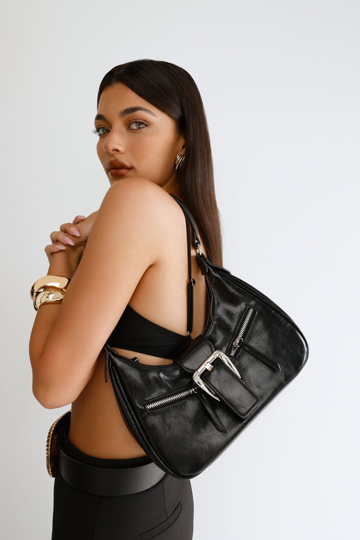 Anamarie | Women’s crescent shoulder bag with buckle detail and zip closure