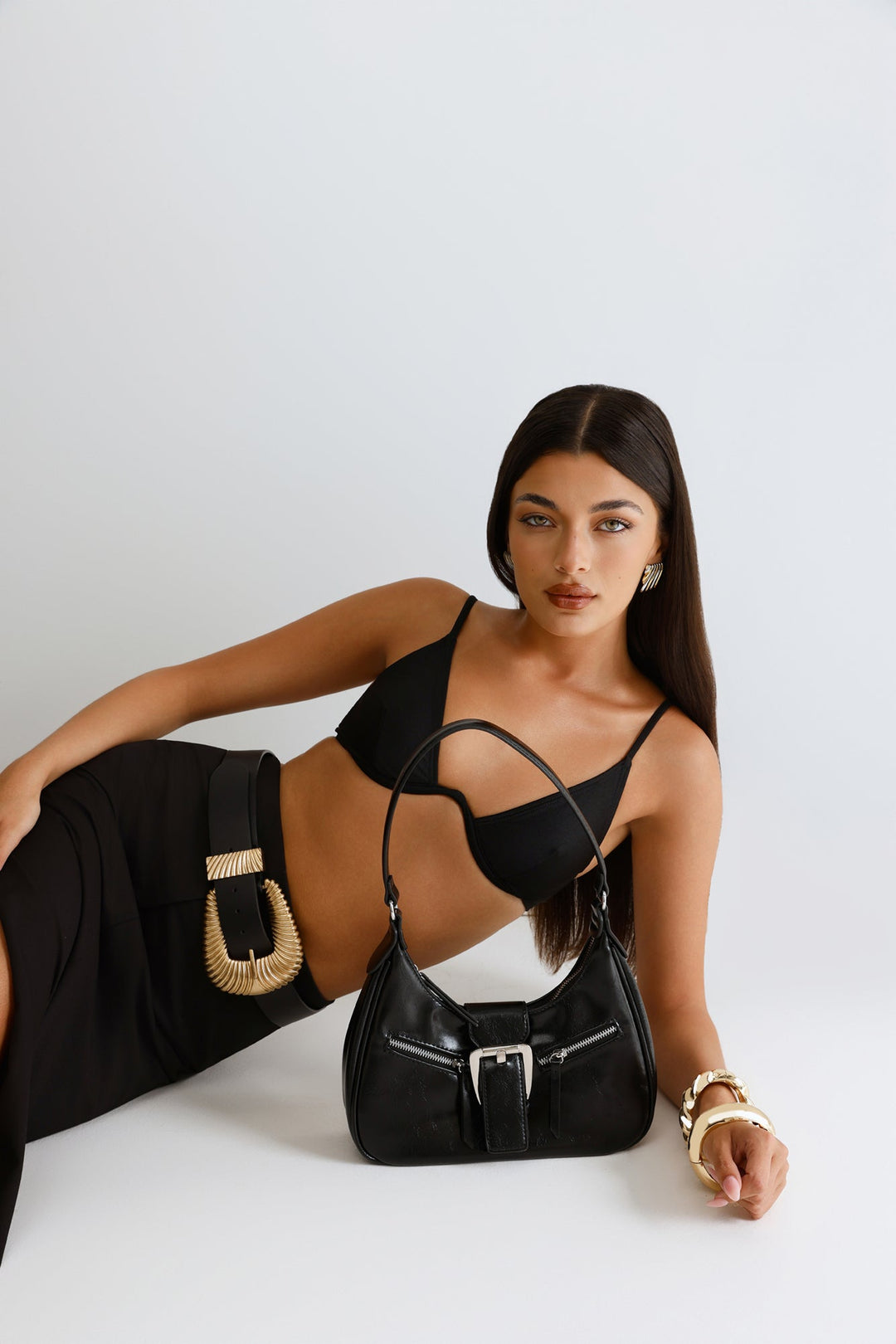 Anamarie | Women’s crescent shoulder bag with buckle detail and zip closure