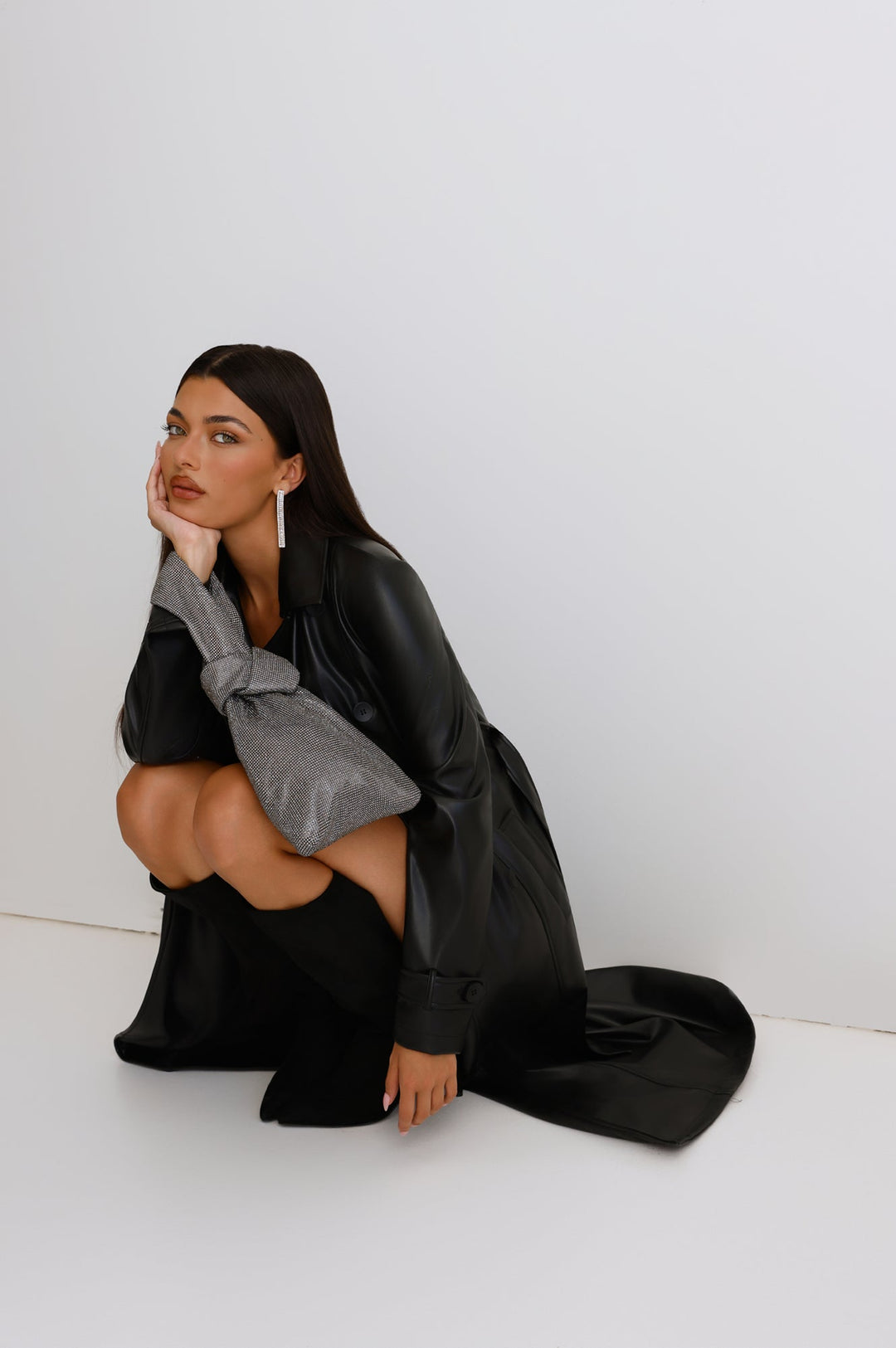 Crystel | Women’s rhinestone wristlet bag with gunmetal hardware