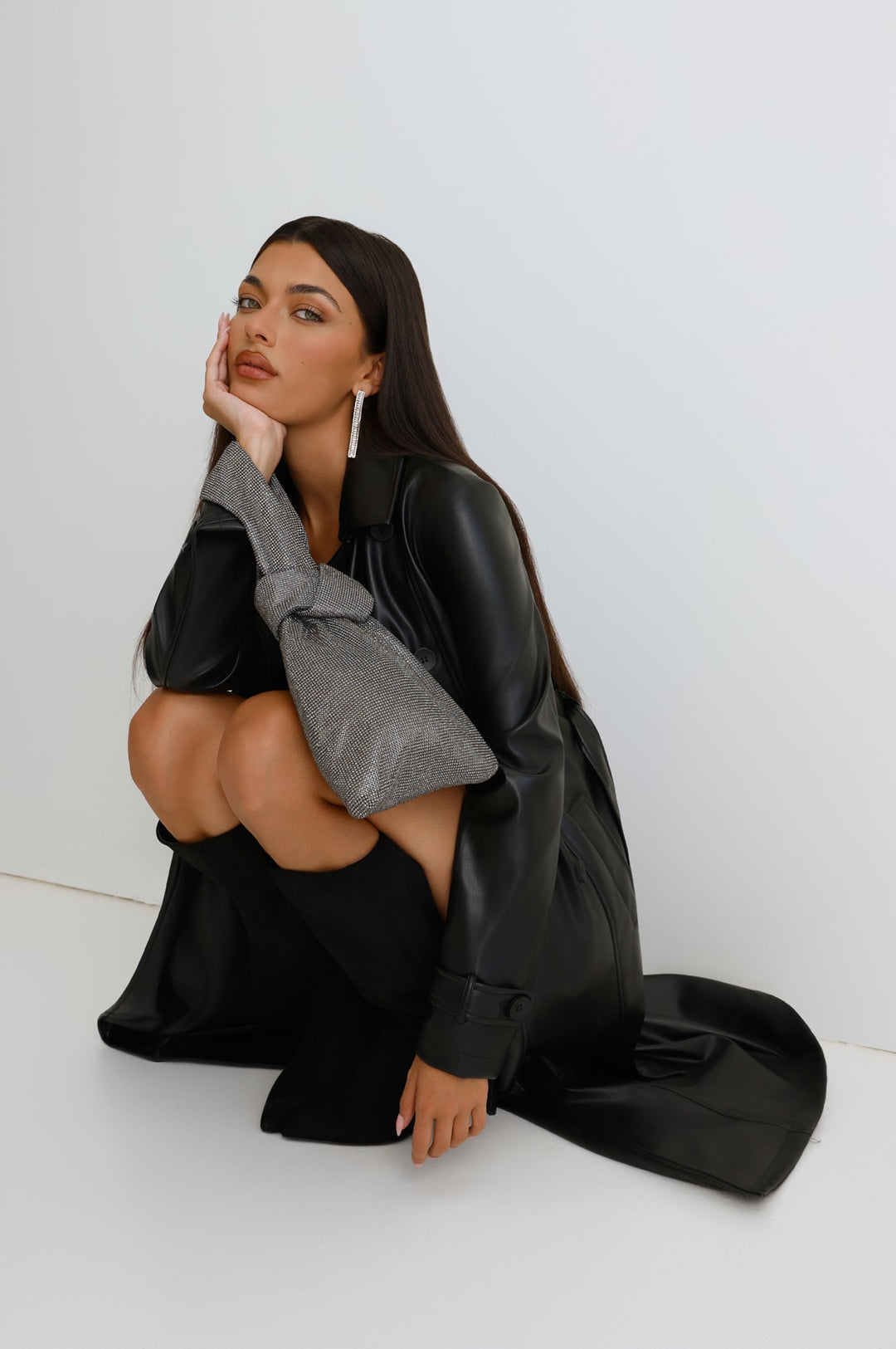 Crystel | Women’s rhinestone wristlet bag with gunmetal hardware