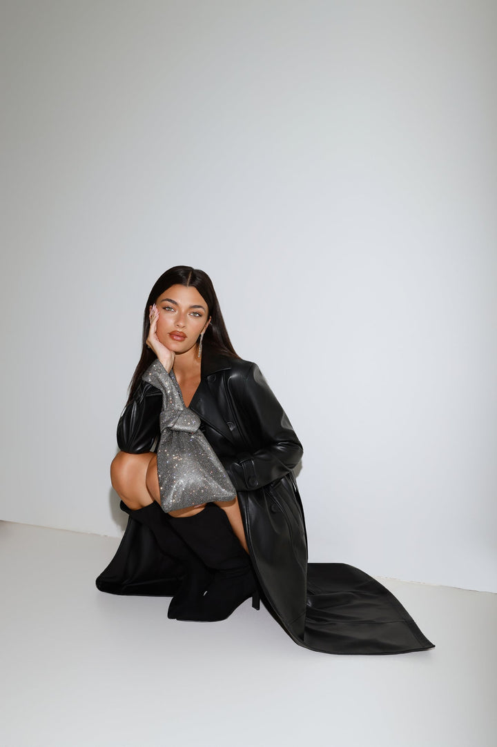 Crystel | Women’s rhinestone wristlet bag with gunmetal hardware