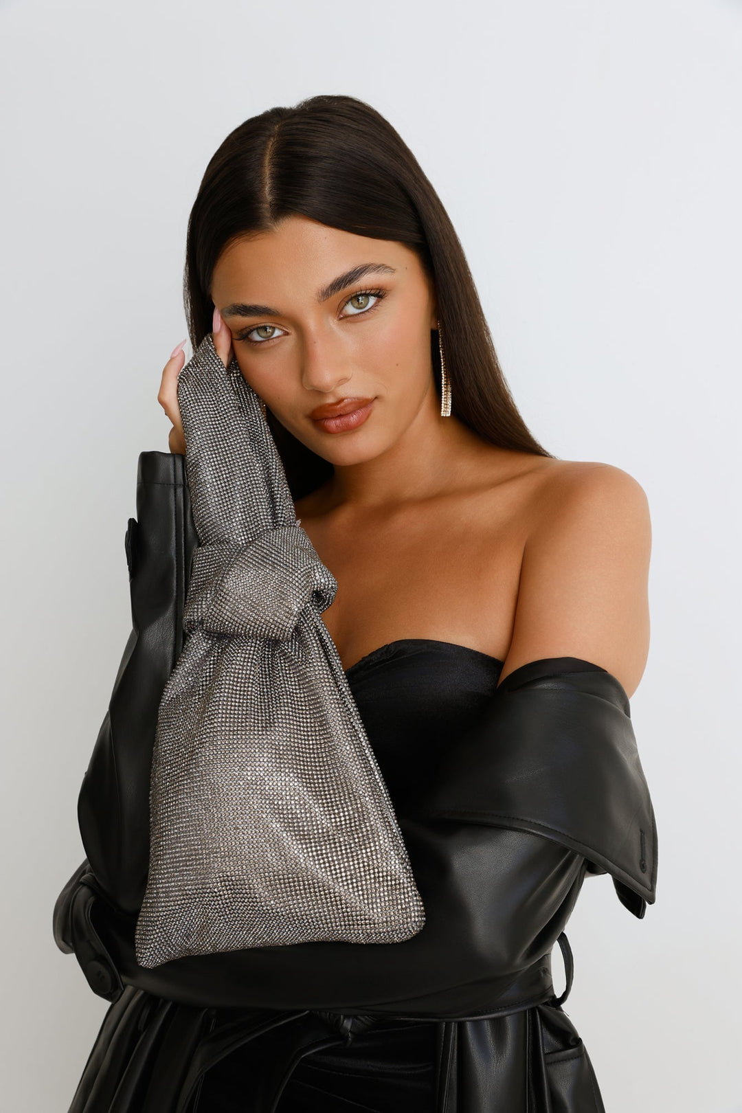 Crystel | Women’s rhinestone wristlet bag with gunmetal hardware