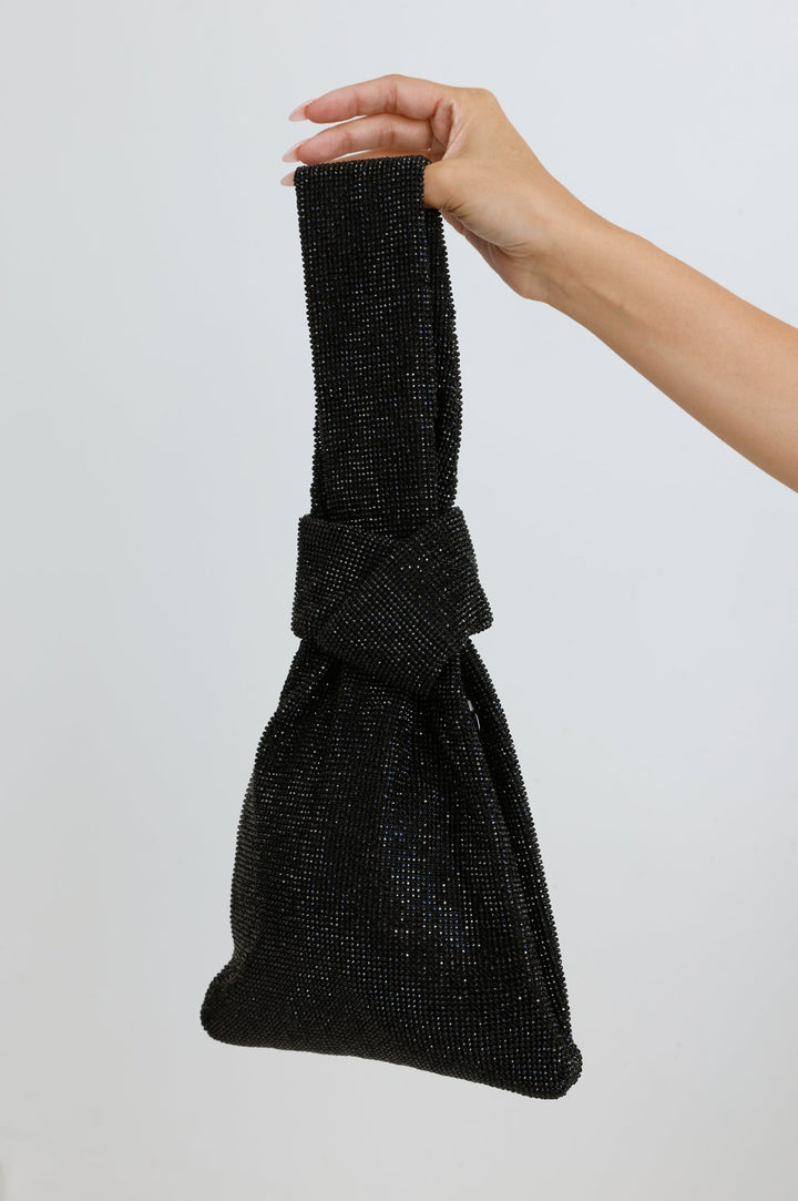 Camille | Women’s rhinestone wristlet bag with silver hardware