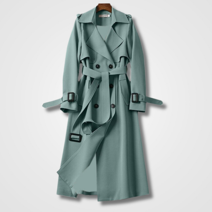 Aurelle | Women's long belted trench coat with layered front