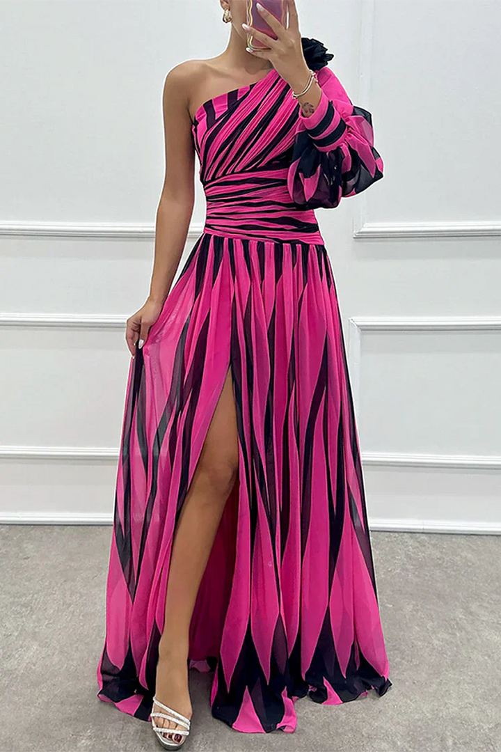 Glenda | Women’s asymmetrical maxi dress with striped design