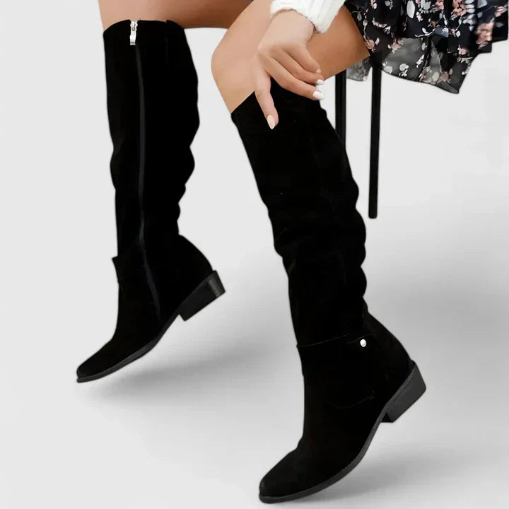 Sasha | Women’s knee-high boots with slouchy shaft and low stacked heel