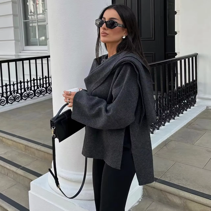 Nori | Women’s cape coat with asymmetrical cut and minimalist design