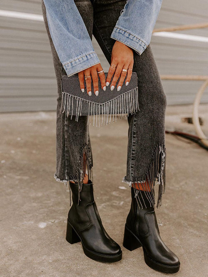 Susie | Women’s crystal beaded clutch bag with fringe detail