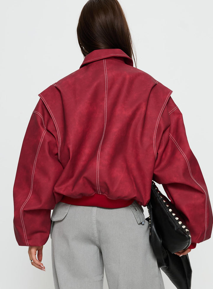 Mysticah | Women’s oversized zip-up bomber jacket with exposed stitching