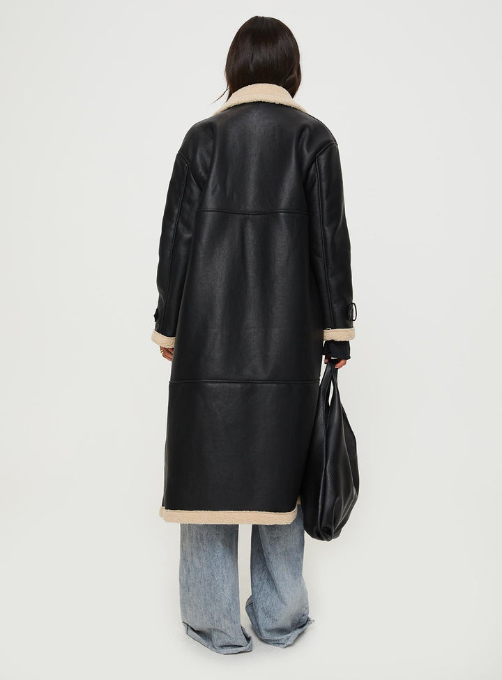 Harley | Women’s longline coat with lapel collar and shearling detail