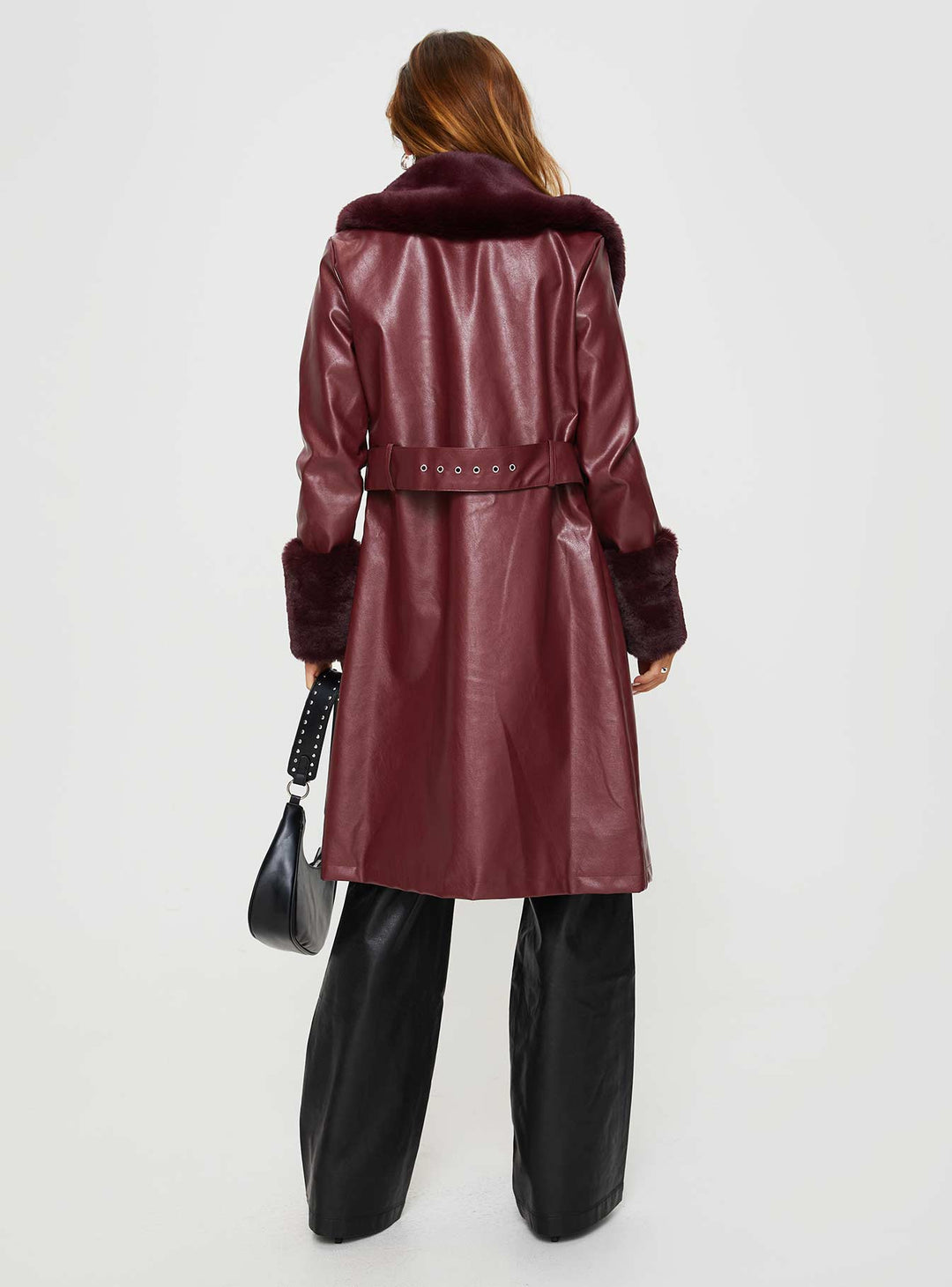 Abigail | Women’s longline coat with faux fur trim and removable waist belt