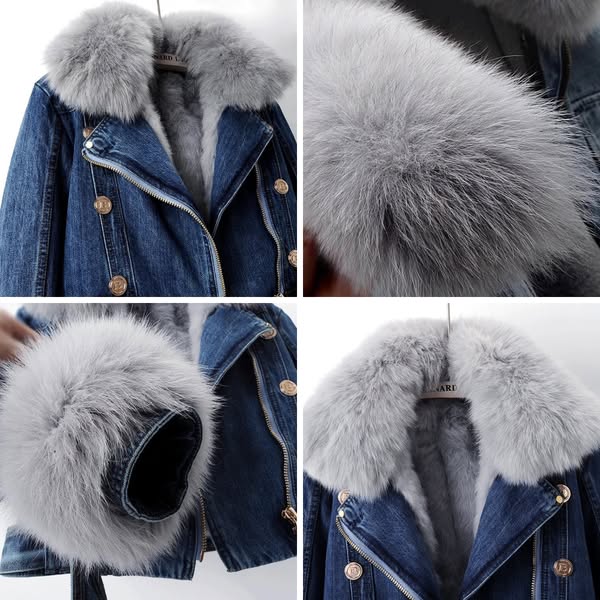 Celestine | Women’s denim jacket with faux-fur cuffs and plush lining