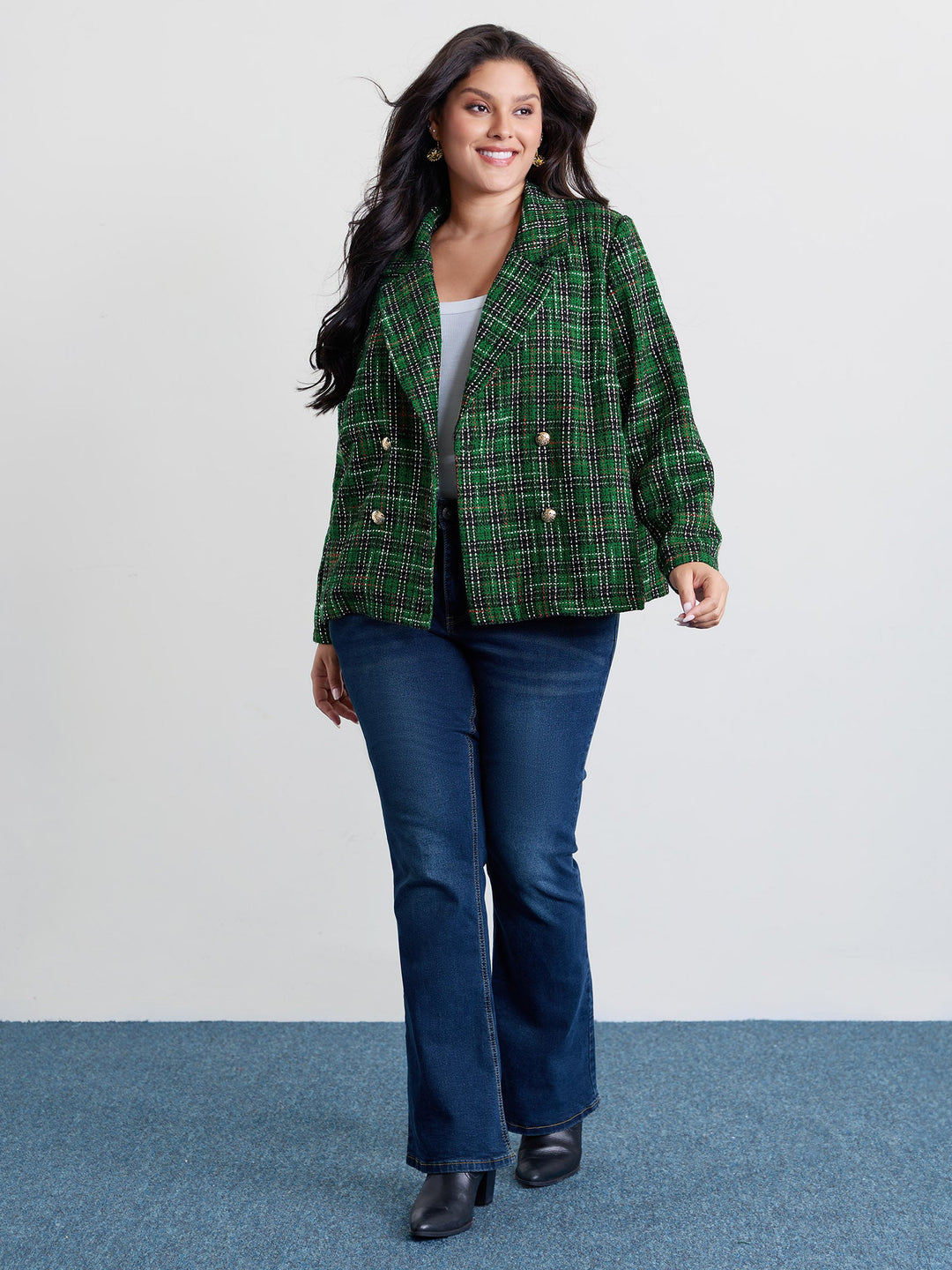 Quiana | Women’s tweed plaid double button jacket