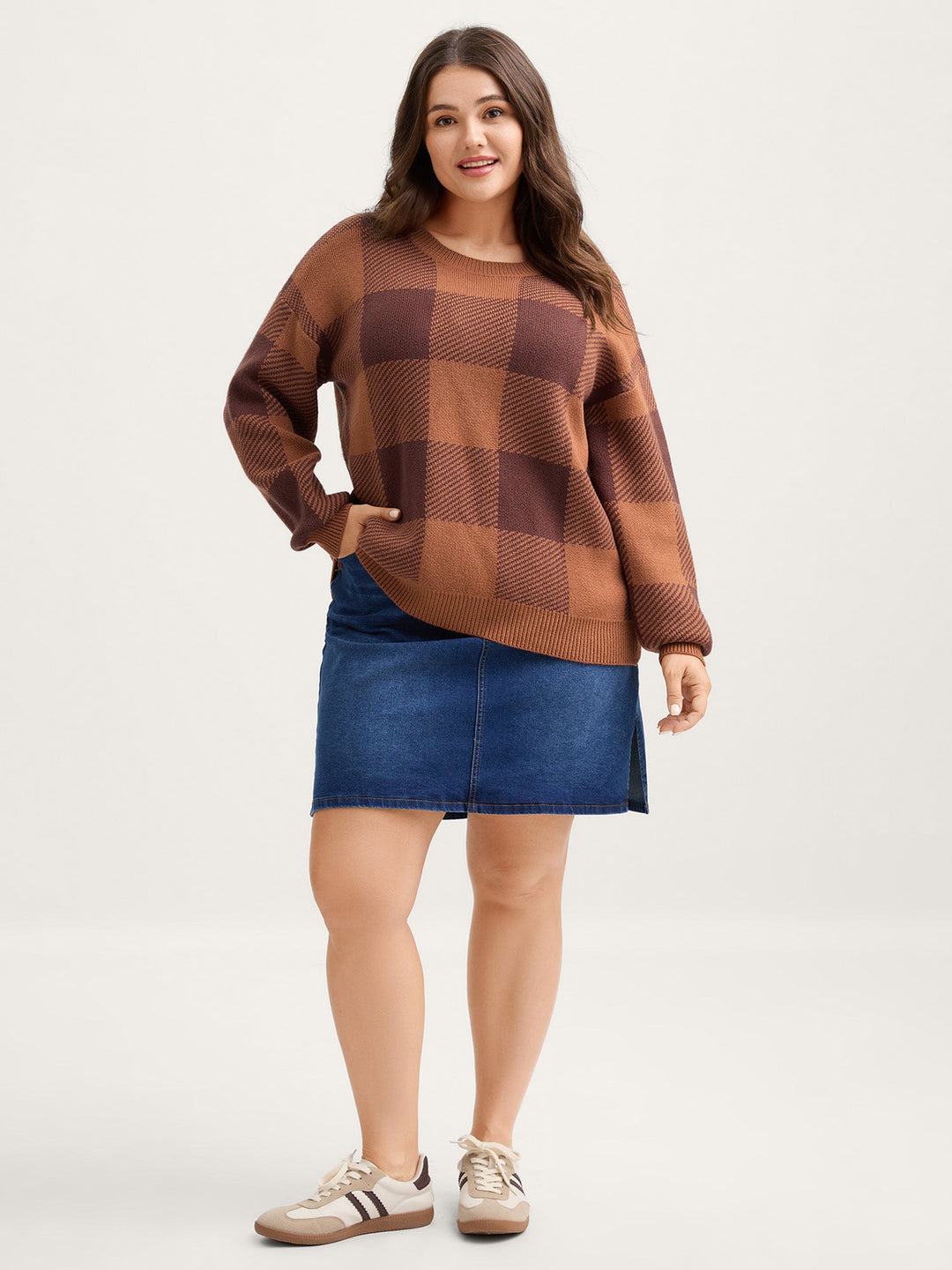 Bailey | Women’s checked crew neck knit sweater