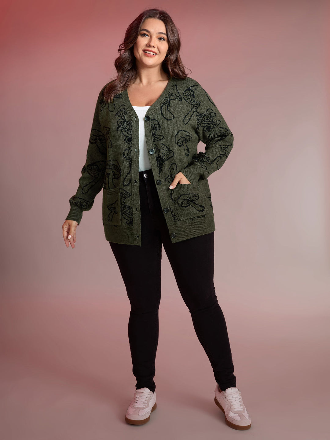 Charity | Women’s mushroom print button-front cardigan