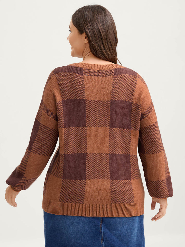 Bailey | Women’s checked crew neck knit sweater