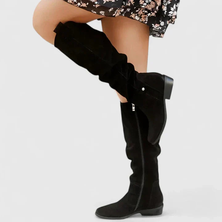 Sasha | Women’s knee-high boots with slouchy shaft and low stacked heel