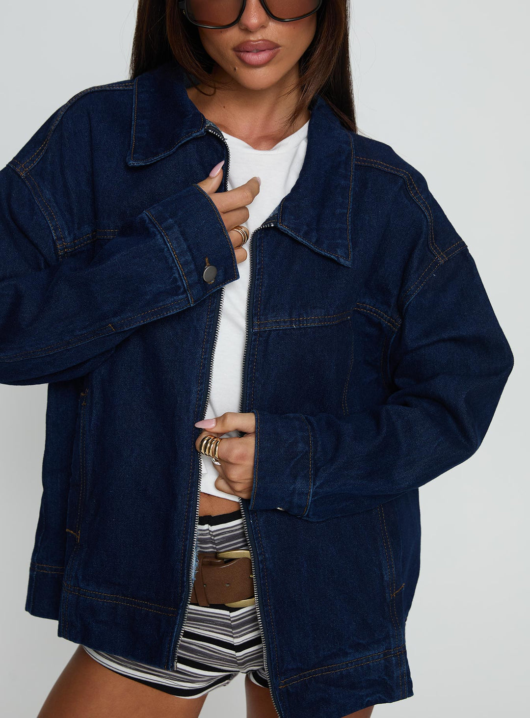 Micah | Women’s oversized denim bomber jacket with zip front and split cuffs