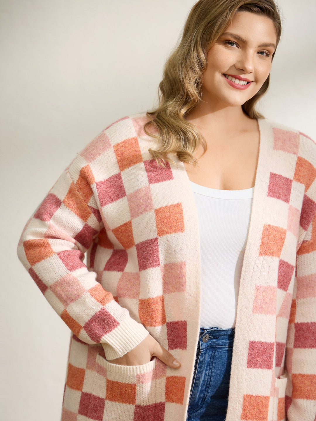 Aspen | Women’s checkered open-front knit cardigan