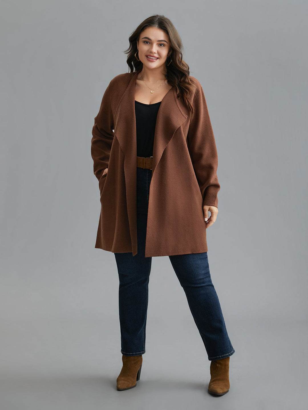 Elvira | Women’s open-front wool blend cardigan with draped lapels