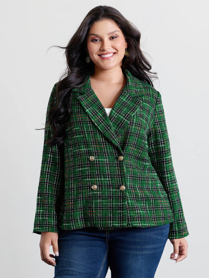 Quiana | Women’s tweed plaid double button jacket