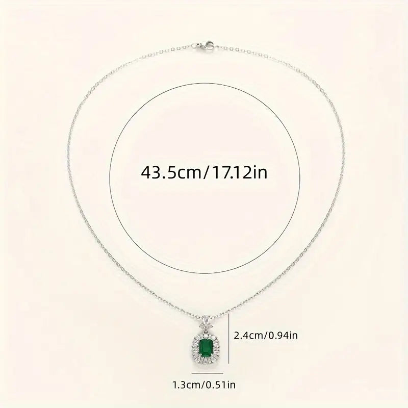 Mikha | Women’s emerald cut pendant necklace with crystal halo