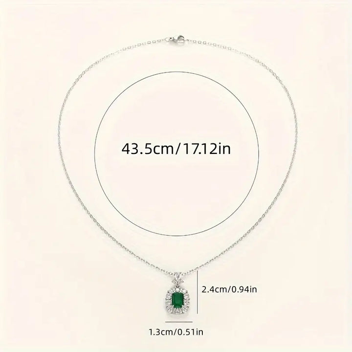 Mikha | Women’s emerald cut pendant necklace with crystal halo