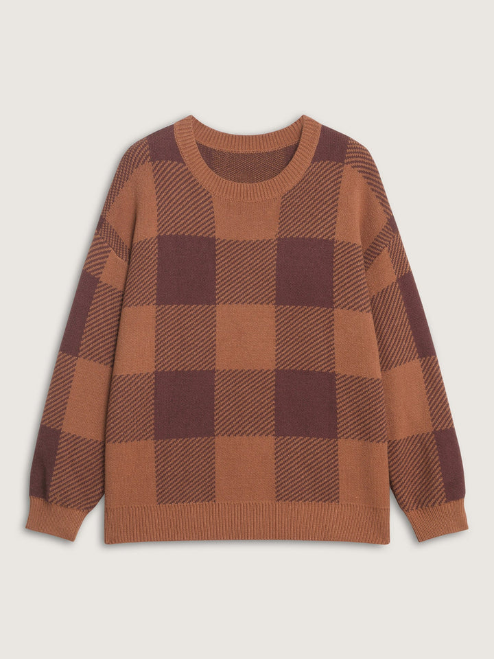 Bailey | Women’s checked crew neck knit sweater