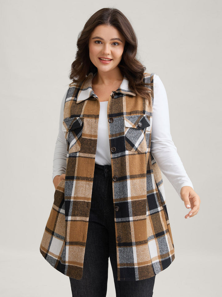Lexie | Women’s plaid flap detail sleeveless vest with button closure