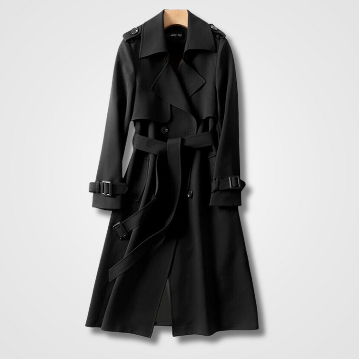 Aurelle | Women's long belted trench coat with layered front